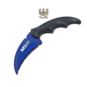 FIXED KARAMBIT HAWK MILITARY STYLE KNIFE STAINLESS BLUE BLACK SERRATED TACTICAL