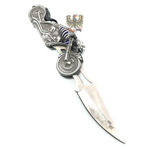 FOLDING POCKET KNIFE SKULL RIDER LED LINERLOCK WITH LED LIGHT MOTORCYCLE HARLEY
