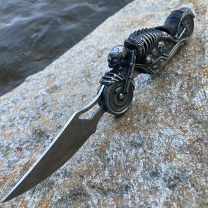 FOLDING POCKET KNIFE SKULL RIDER LED LINERLOCK WITH LED LIGHT MOTORCYCLE HARLEY