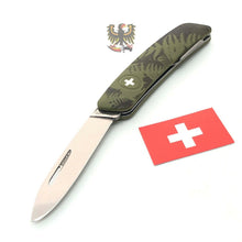 Load image into Gallery viewer, SWIZA  BUTTON LOCK KNIFE WITH GREEN CAMO RUBBERIZED HANDLE