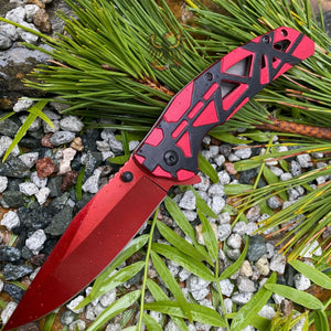 LINERLOCK FOLDING KNIFE STAINLESS STEEL BLADE ALUMINUM HANDLE TINI COATED RED