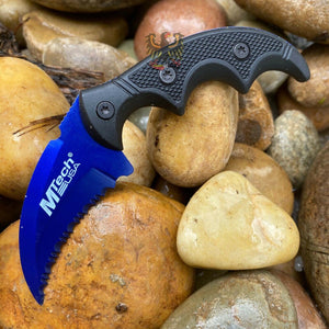 FIXED KARAMBIT HAWK MILITARY STYLE KNIFE STAINLESS BLUE BLACK SERRATED TACTICAL