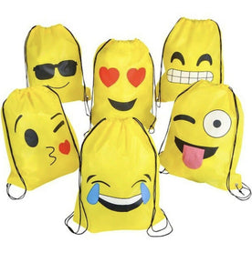 Emoji Drawstring Backpack Goody Gift Idea Cinch Sack Bulk 16x13 Inch, 6-Pack