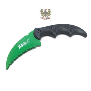 MTECH FIXED KARAMBIT HAWK MILITARY STYLE KNIFE STAINLESS GREEN BLACK SERRATED