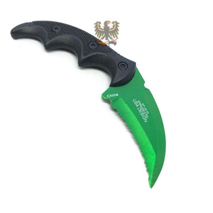MTECH FIXED KARAMBIT HAWK MILITARY STYLE KNIFE STAINLESS GREEN BLACK SERRATED