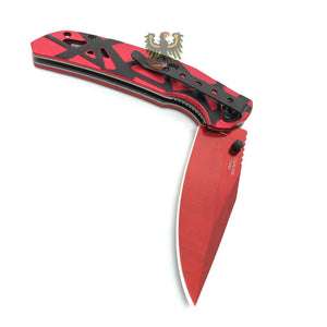 LINERLOCK FOLDING KNIFE STAINLESS STEEL BLADE ALUMINUM HANDLE TINI COATED RED