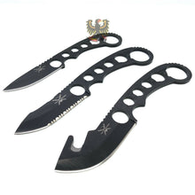 Load image into Gallery viewer, FROST CUTLERY SET FIXED BLADE KNIFE BLACK FINISH STAINLESS BLADE