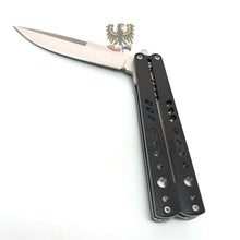 Load image into Gallery viewer, LINERLOCK ASSISTED OPENING BLACK ALUMINUM HANDLE SATIN FINISH STAINLESS BLADE