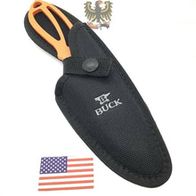 Load image into Gallery viewer, BUCK LARGE PAKLITE SKINNER GUTHOOK KNIFE ORANGE FIX BLADE WITH SHEATH