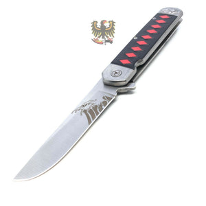 FRAMELOCK WITH BLACK AND RED FINISH STAINLESS HANDLE COOL KNIFE MTECH