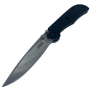 CRKT PAT CRAWFORD OFFBEAT II FOLDING KNIFE  SATIN PLAIN BLADE, BLACK GRN HANDLES