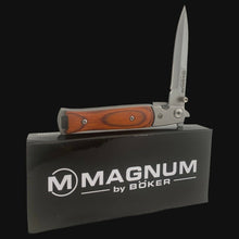 Load image into Gallery viewer, BOKER MAGNUM STILETTO LINERLOCK FOLDING POCKET KNIFE WITH BROWN WOOD HANDLE